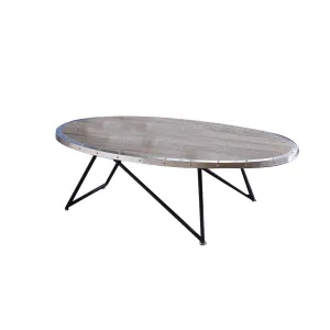 15 Inch Oval Coffee Table With Irregular Metal Base, Gray By Benzara