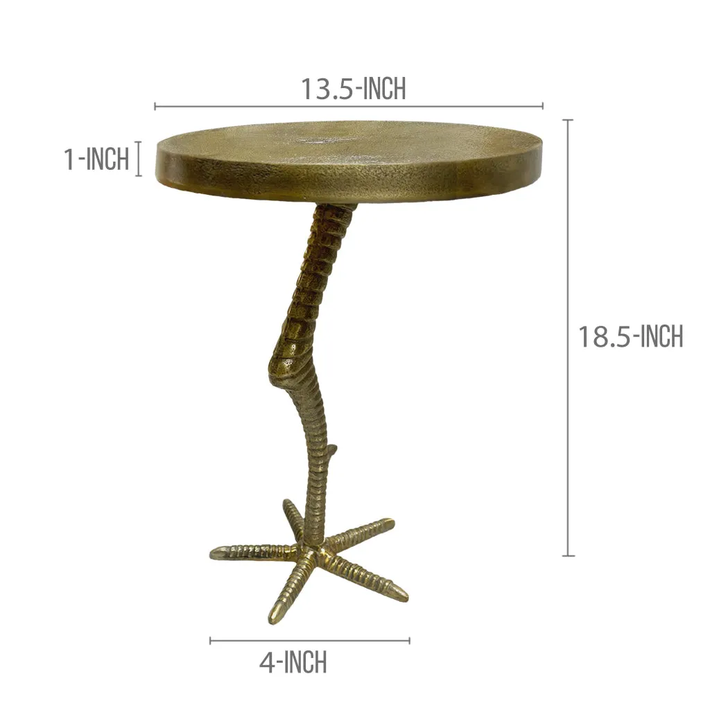 19 Inch Side End Table, Antique Brass Aluminum Cast, Round Top with Handcrafted Textured Crane Leg Stem The Urban Port