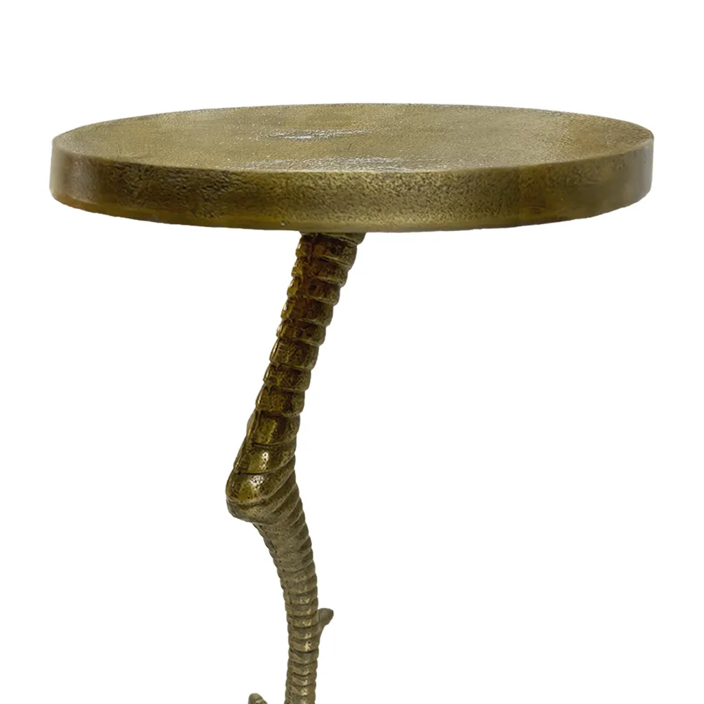 19 Inch Side End Table, Antique Brass Aluminum Cast, Round Top with Handcrafted Textured Crane Leg Stem The Urban Port