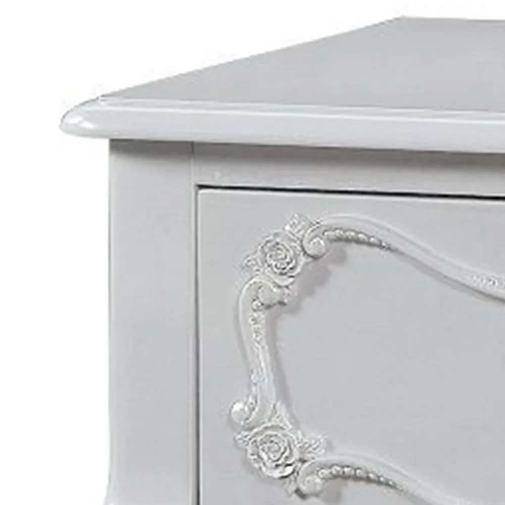 26 Inch Nightstand Table with 1 Drawer, Rose Inlay, Queen Anne Legs, Gray By Casagear Home