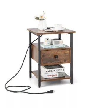 3 Tier Nightstand with Charging Station and Drawer