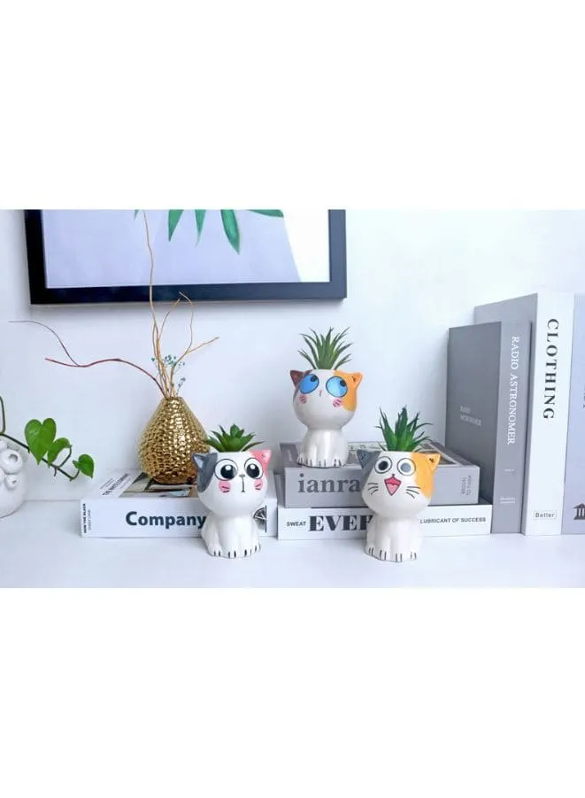 4 Pcs Cute Succulent Mini Cat Indoor Planters with Drainage Hole Flower Plant Pot Cartoon Ceramic Tiny Pot for Home Interior Design Set of 4 (Plants NOT Included)