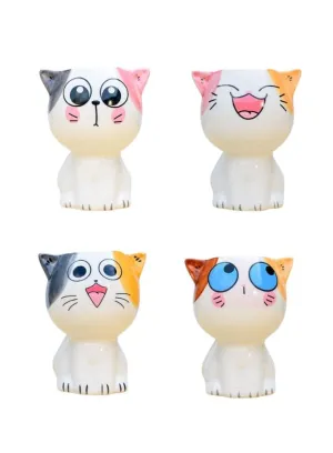 4 Pcs Cute Succulent Mini Cat Indoor Planters with Drainage Hole Flower Plant Pot Cartoon Ceramic Tiny Pot for Home Interior Design Set of 4 (Plants NOT Included)