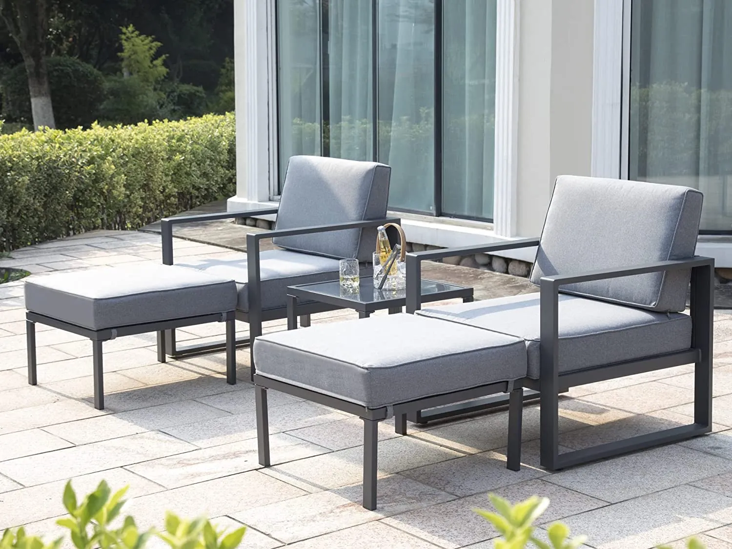 5 Pieces  Aluminum Patio Furniture Set, Outdoor Conversation Set All-Weather Modern Metal Couch Sofa