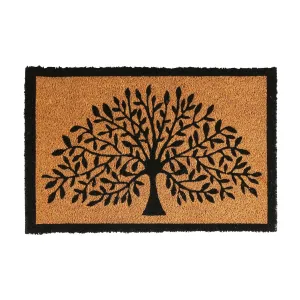 60cm x 40cm Black Tree of Life Coir Door Mat - By Nicola Spring