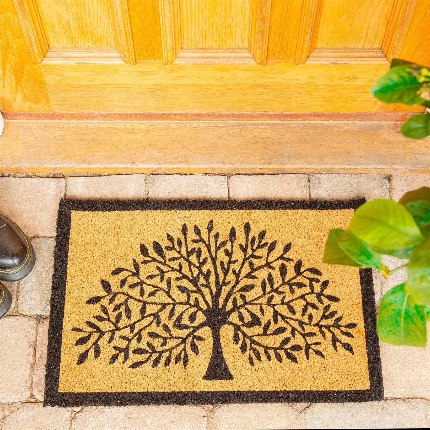 60cm x 40cm Black Tree of Life Coir Door Mat - By Nicola Spring