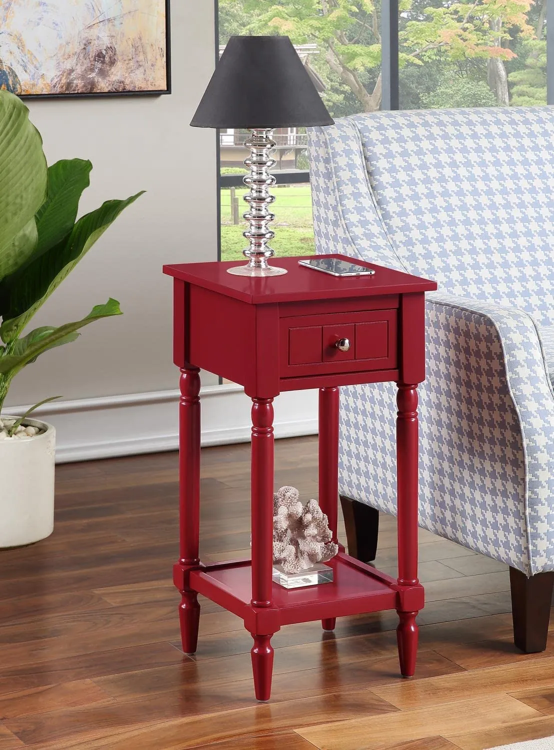 Abhika Arts Assembly Round Wooden Coffee End Tables for Living Room, Accent Furniture Pedestal Table, Nightstand Decor Side Tables for Bedroom, Home Office Indoor Garden Outdoor (1-Cranberry Red)