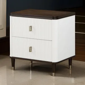 Aren 27 Inch Nightstand, 2 Drawers, USB Charger, Solid Wood, White, Brown By Casagear Home