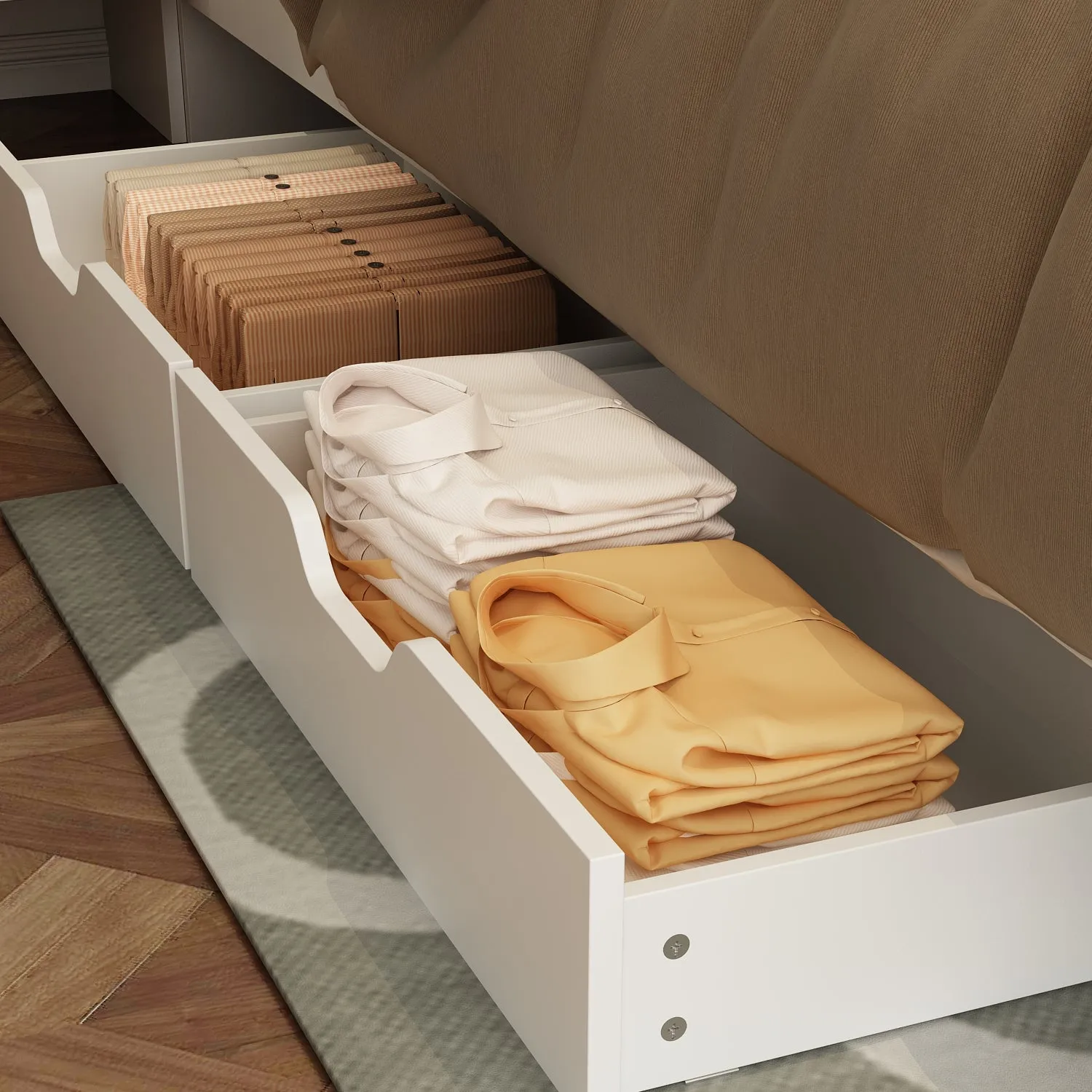 Bed Built-in Nightstands Storage Drawers Convenient Outlet Integration