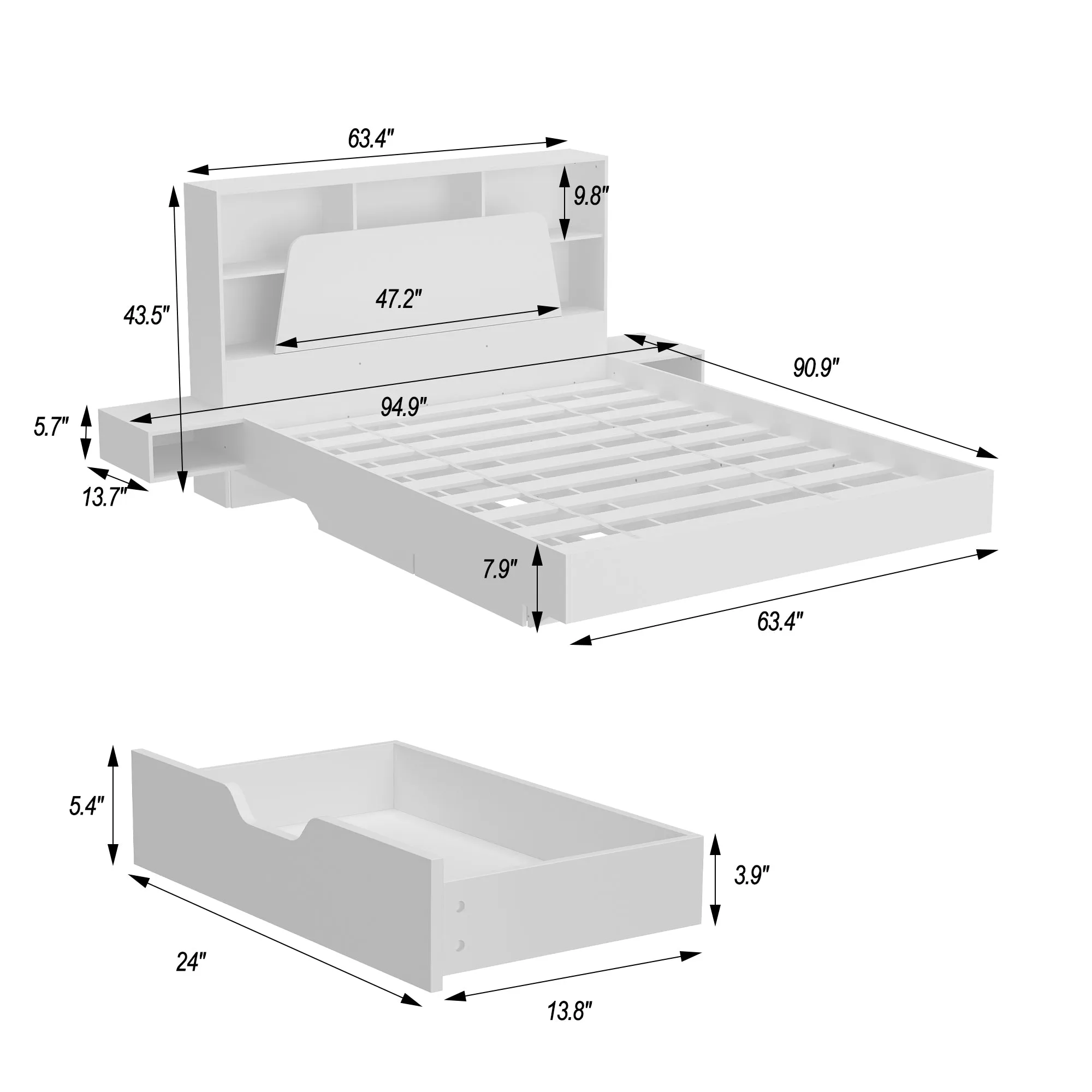 Bed Built-in Nightstands Storage Drawers Convenient Outlet Integration