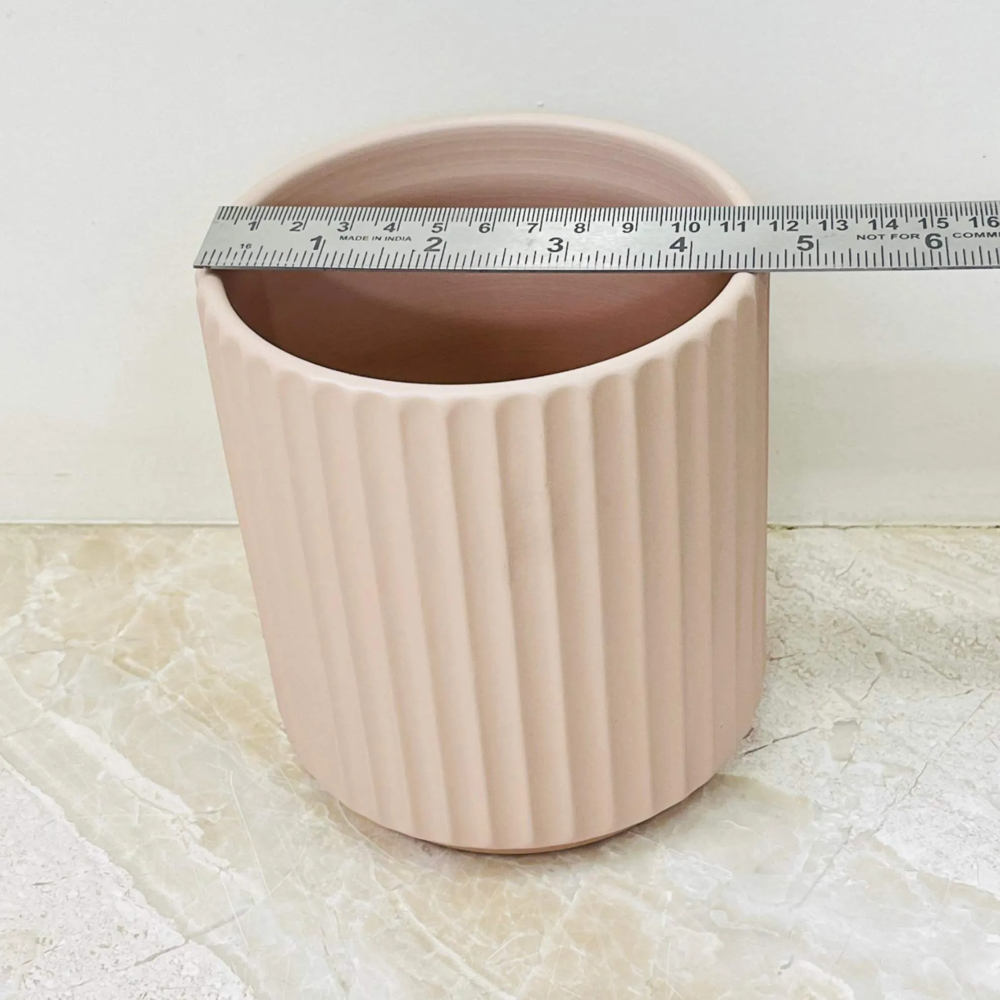 Beige Ribbed Ceramic Planter Pot