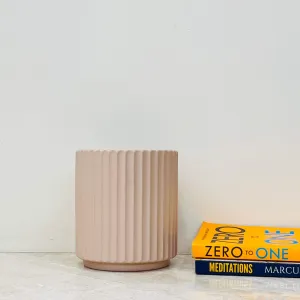 Beige Ribbed Ceramic Planter Pot