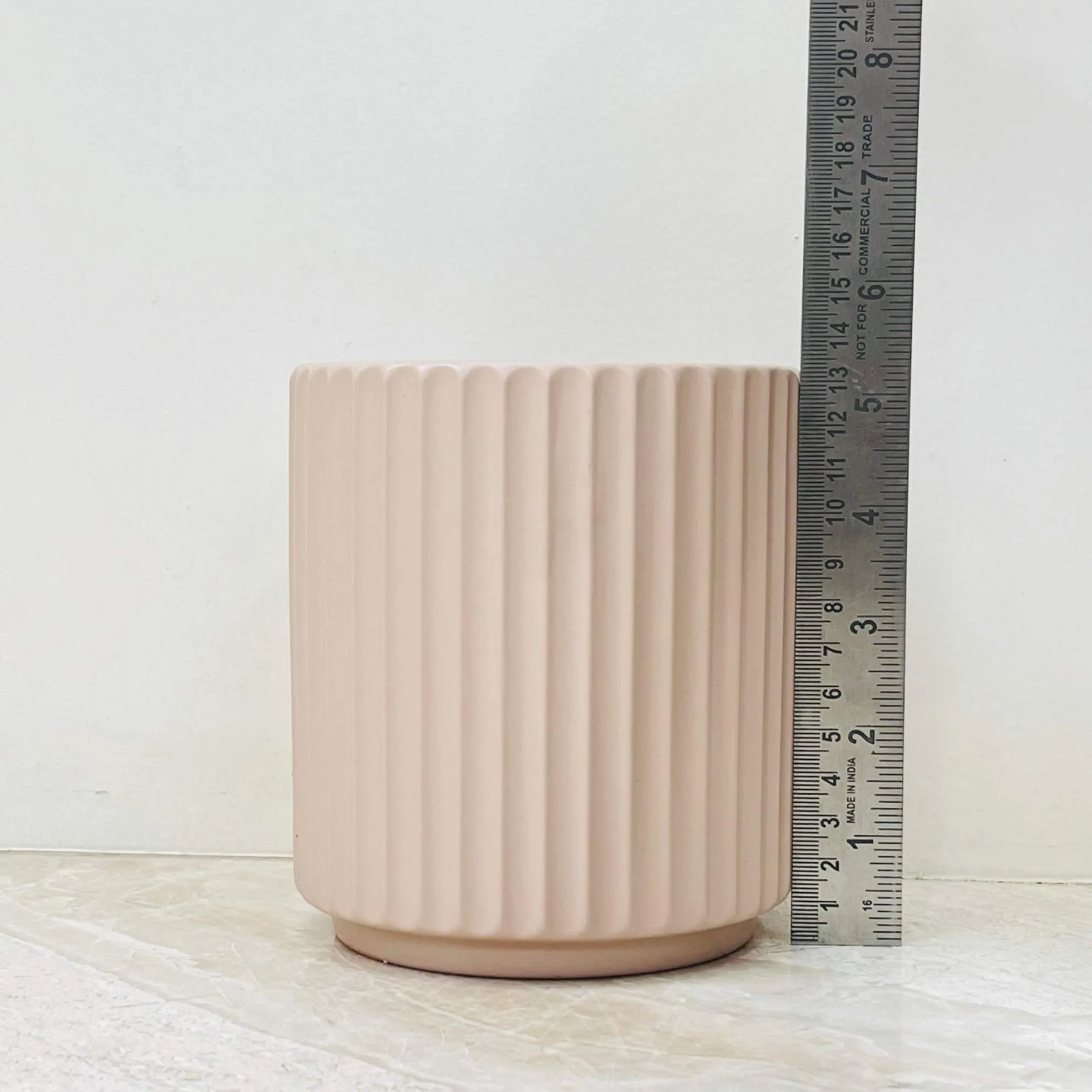 Beige Ribbed Ceramic Planter Pot