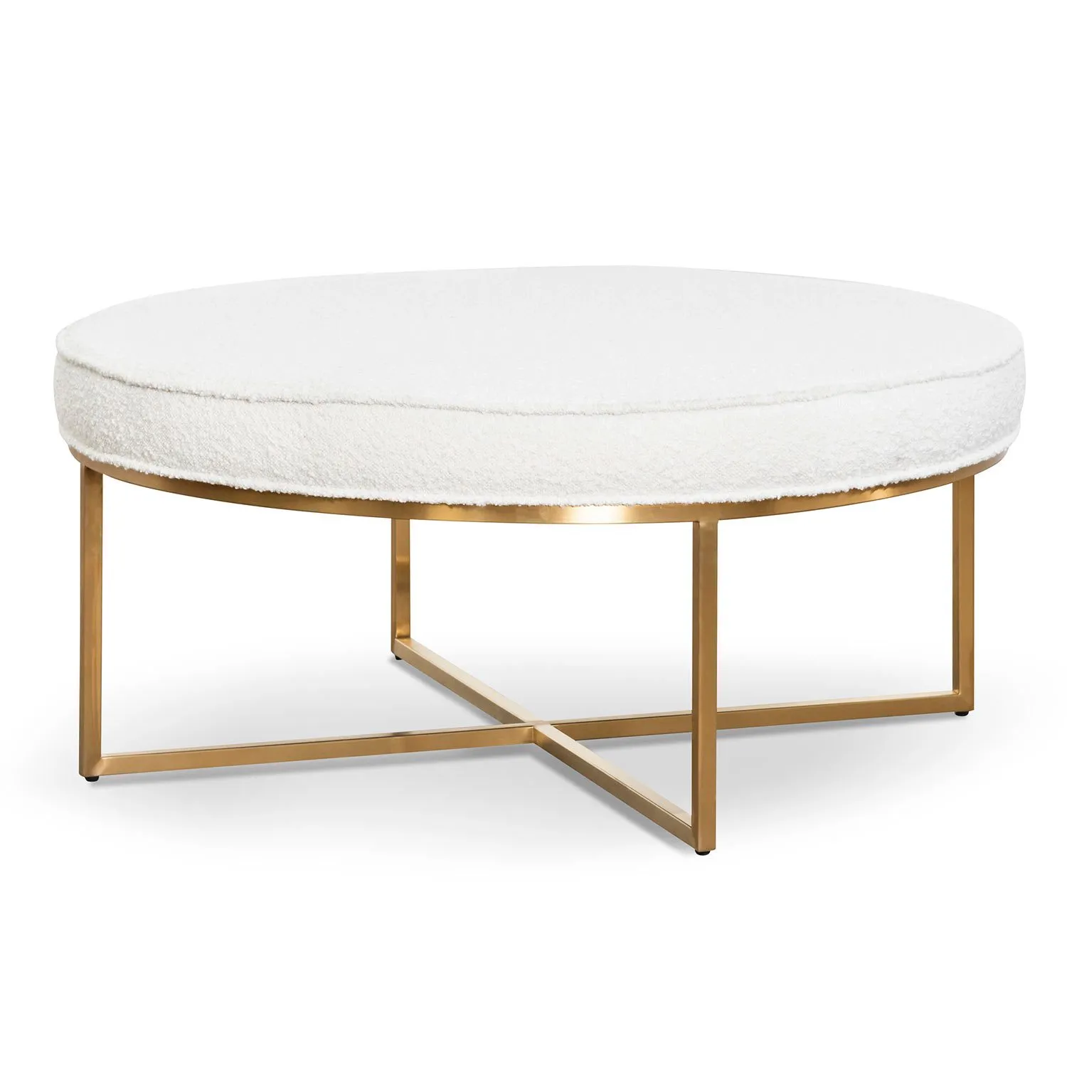 Bianka 100cm Daisy White Boucle Ottoman - Brushed Gold Base