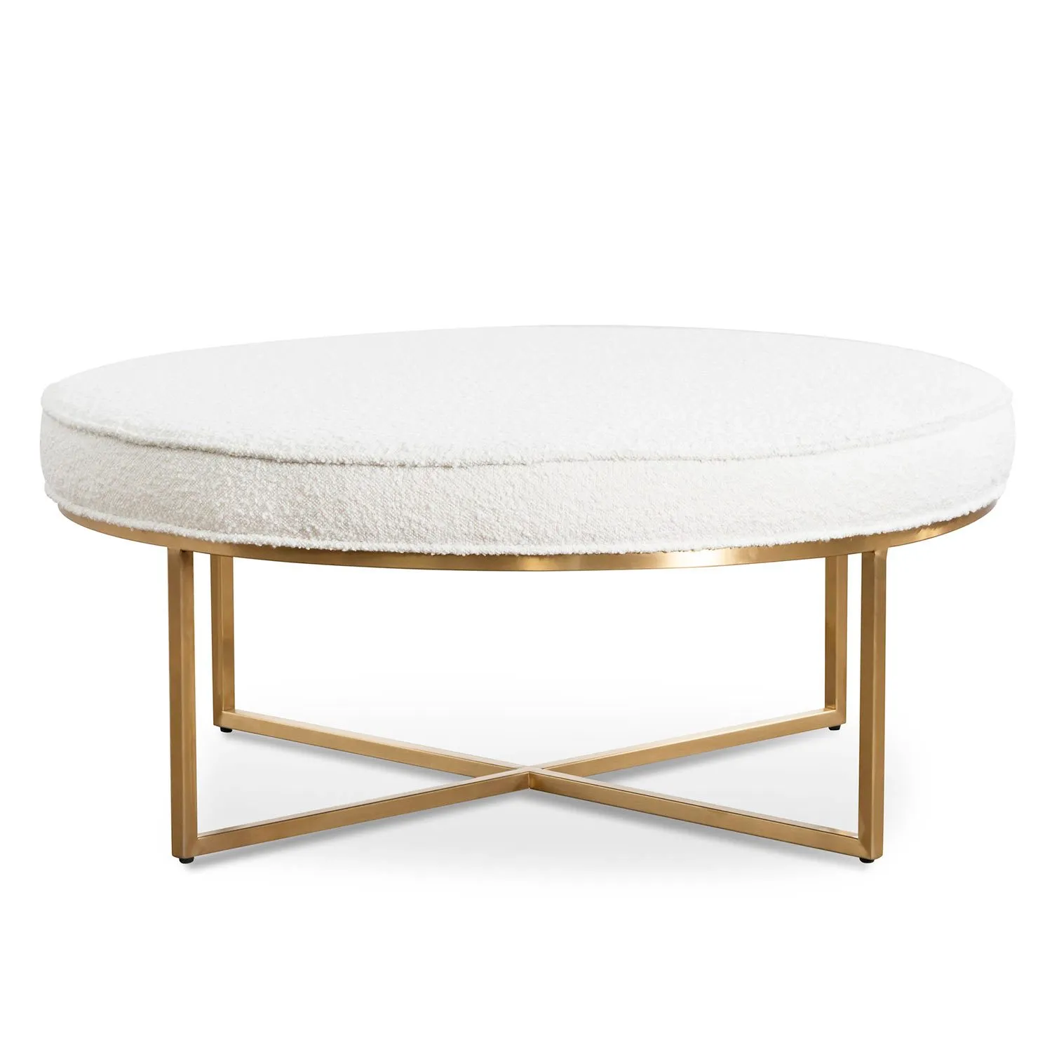 Bianka 100cm Daisy White Boucle Ottoman - Brushed Gold Base