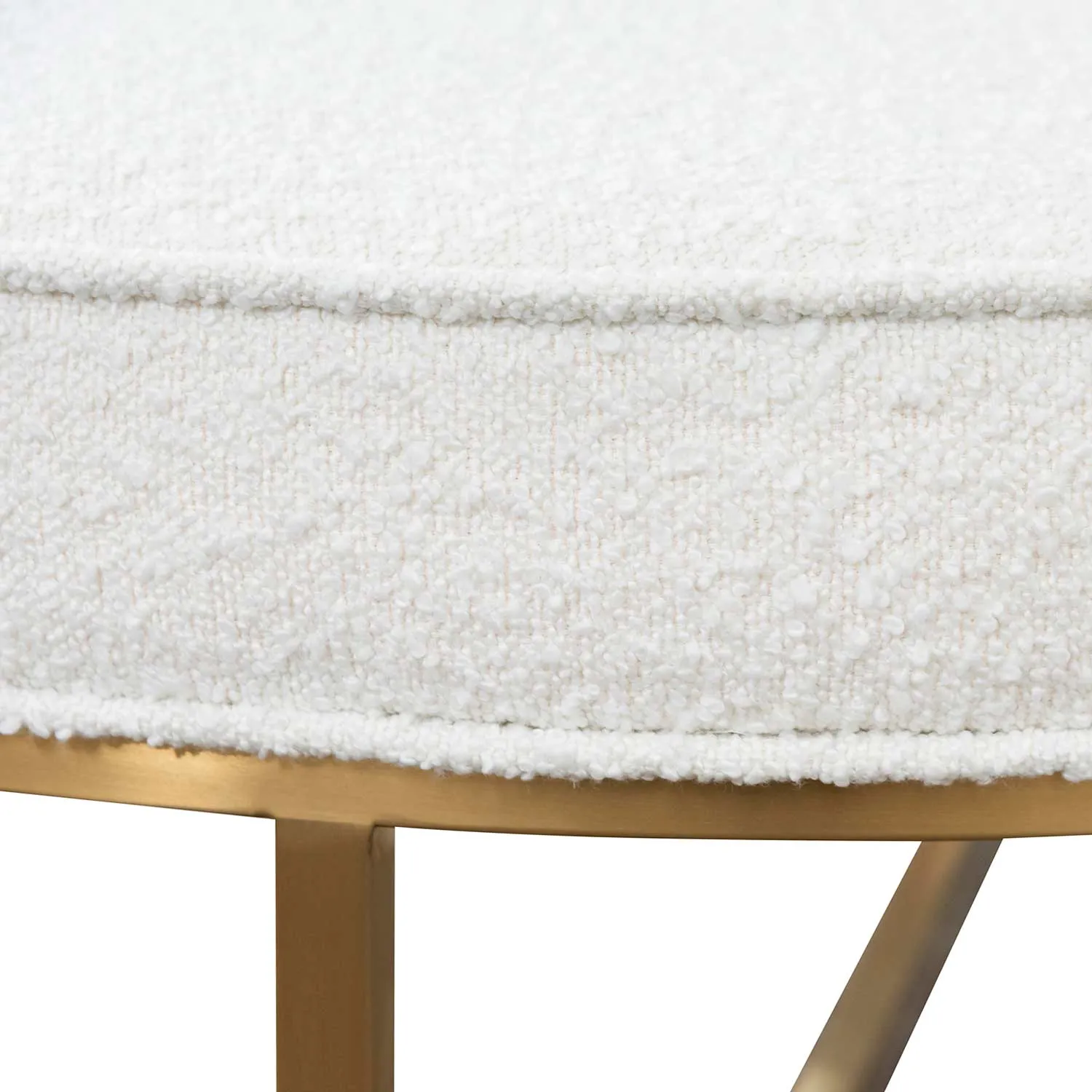 Bianka 100cm Daisy White Boucle Ottoman - Brushed Gold Base