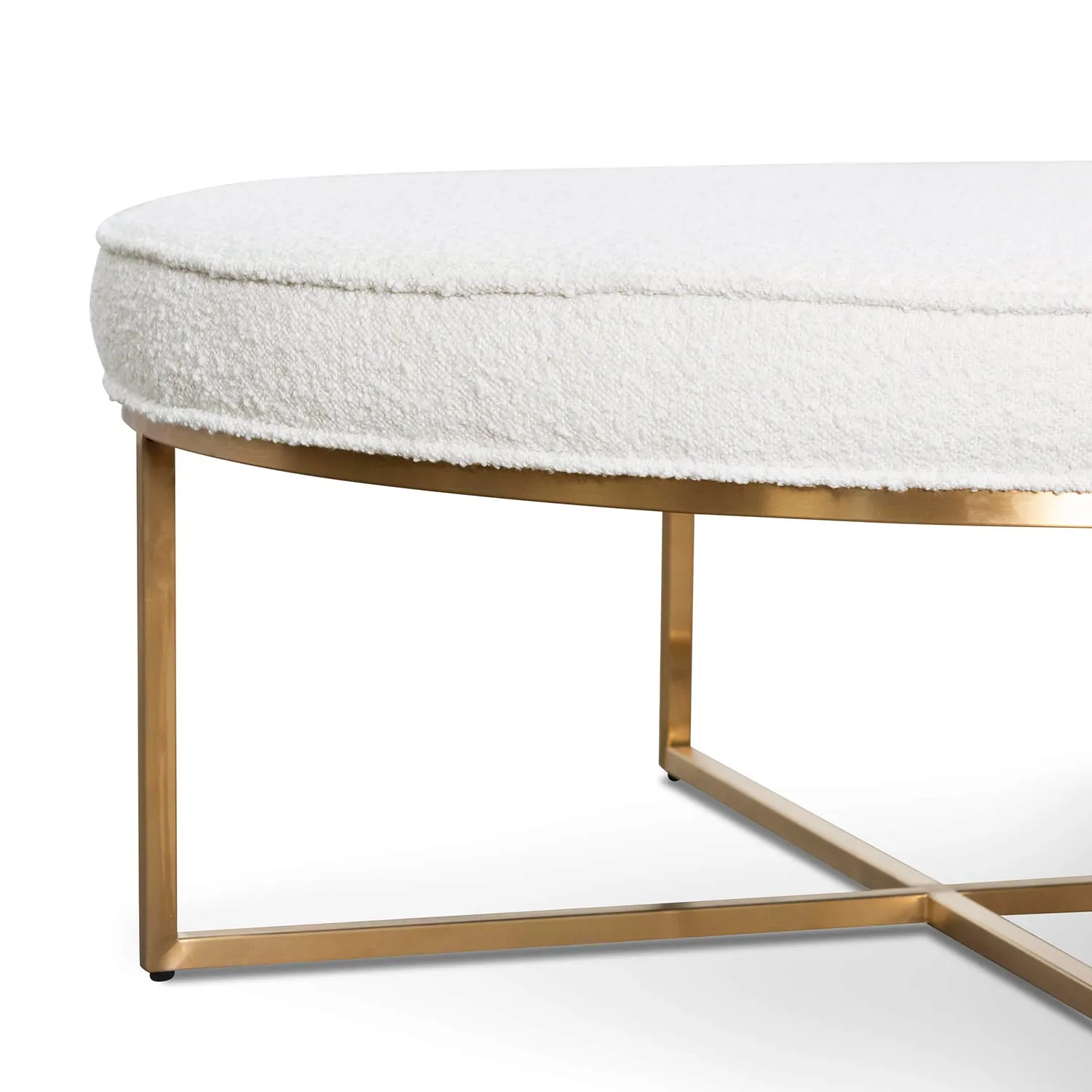 Bianka 100cm Daisy White Boucle Ottoman - Brushed Gold Base