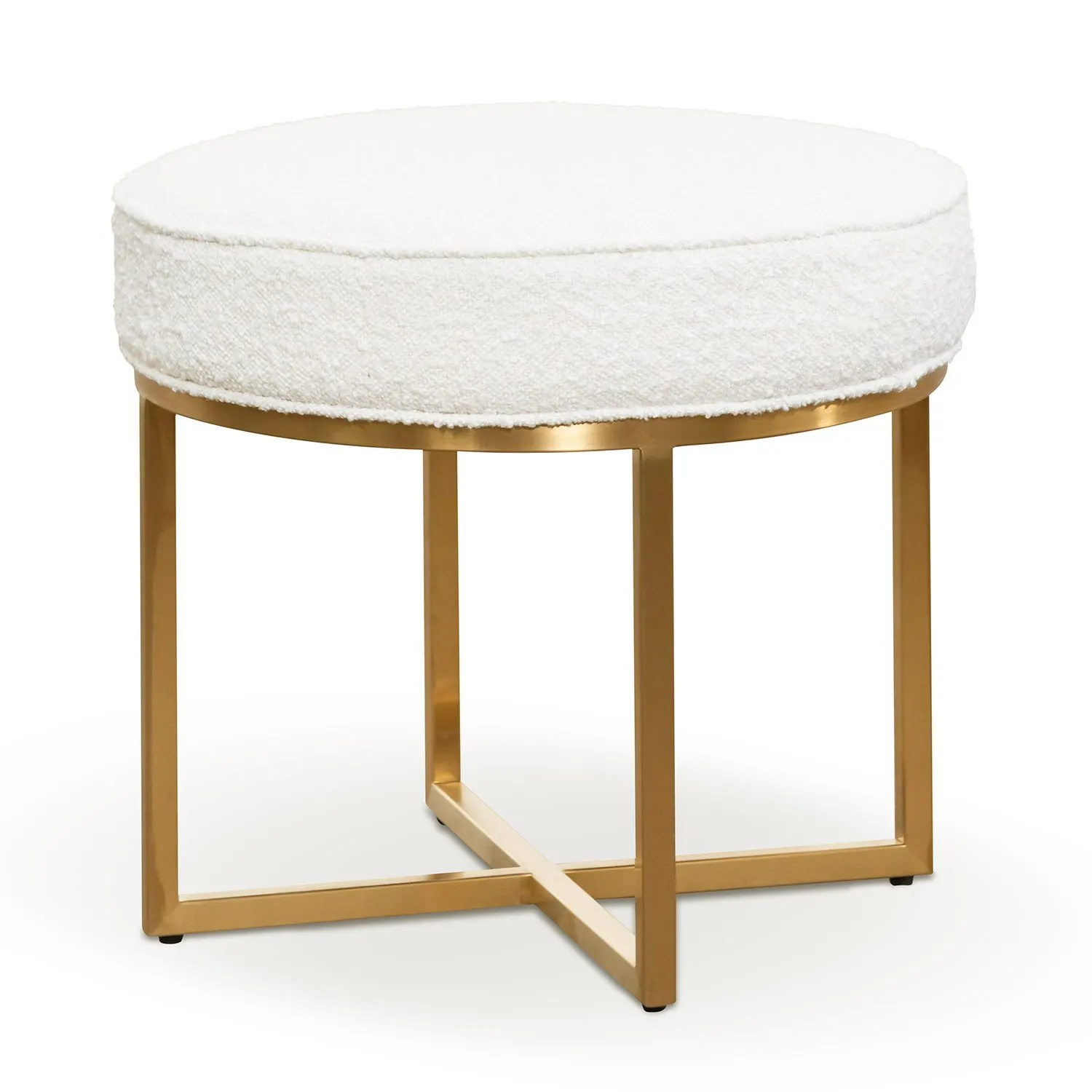 Bianka Daisy White Boucle Ottoman - Brushed Gold Base