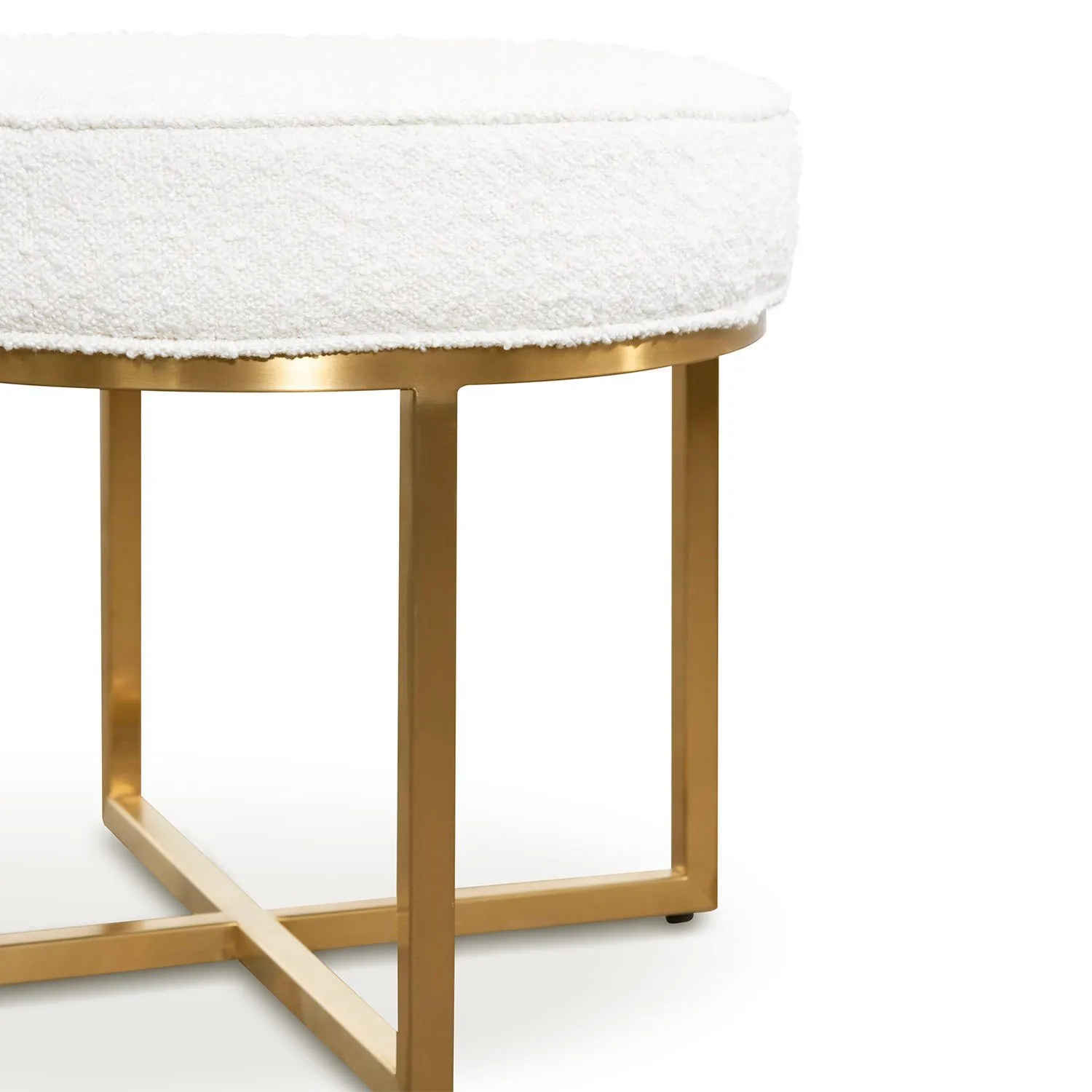 Bianka Daisy White Boucle Ottoman - Brushed Gold Base