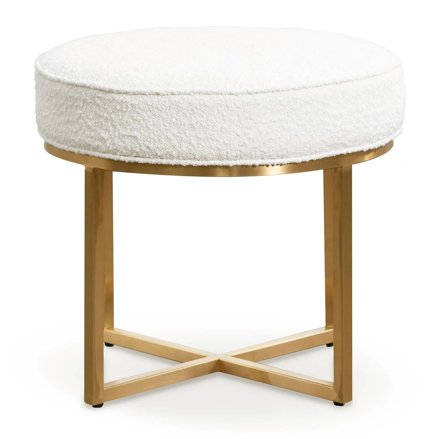 Bianka Daisy White Boucle Ottoman - Brushed Gold Base