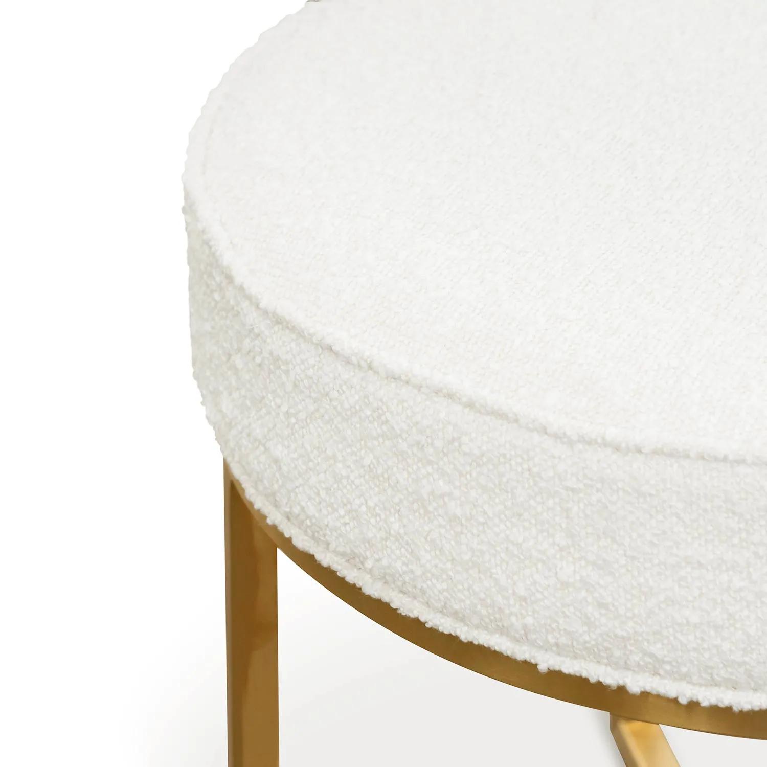 Bianka Daisy White Boucle Ottoman - Brushed Gold Base