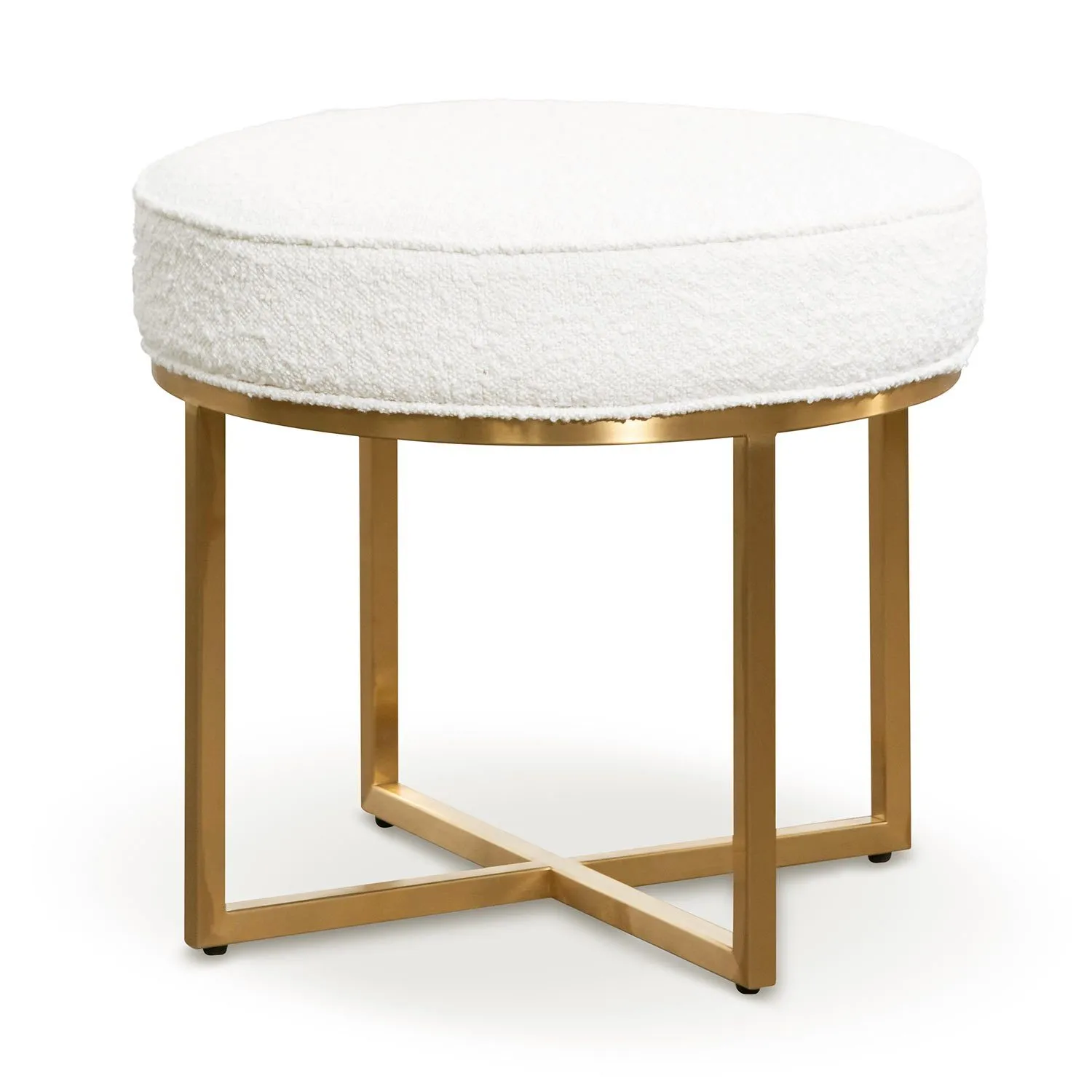 Bianka Daisy White Boucle Ottoman - Brushed Gold Base