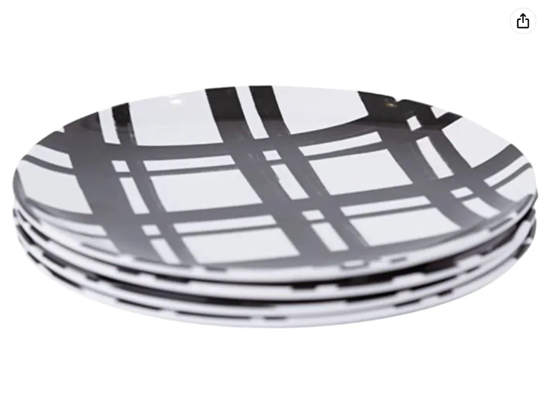 Black Plaid Appetizer Plate Set (4 Pc)