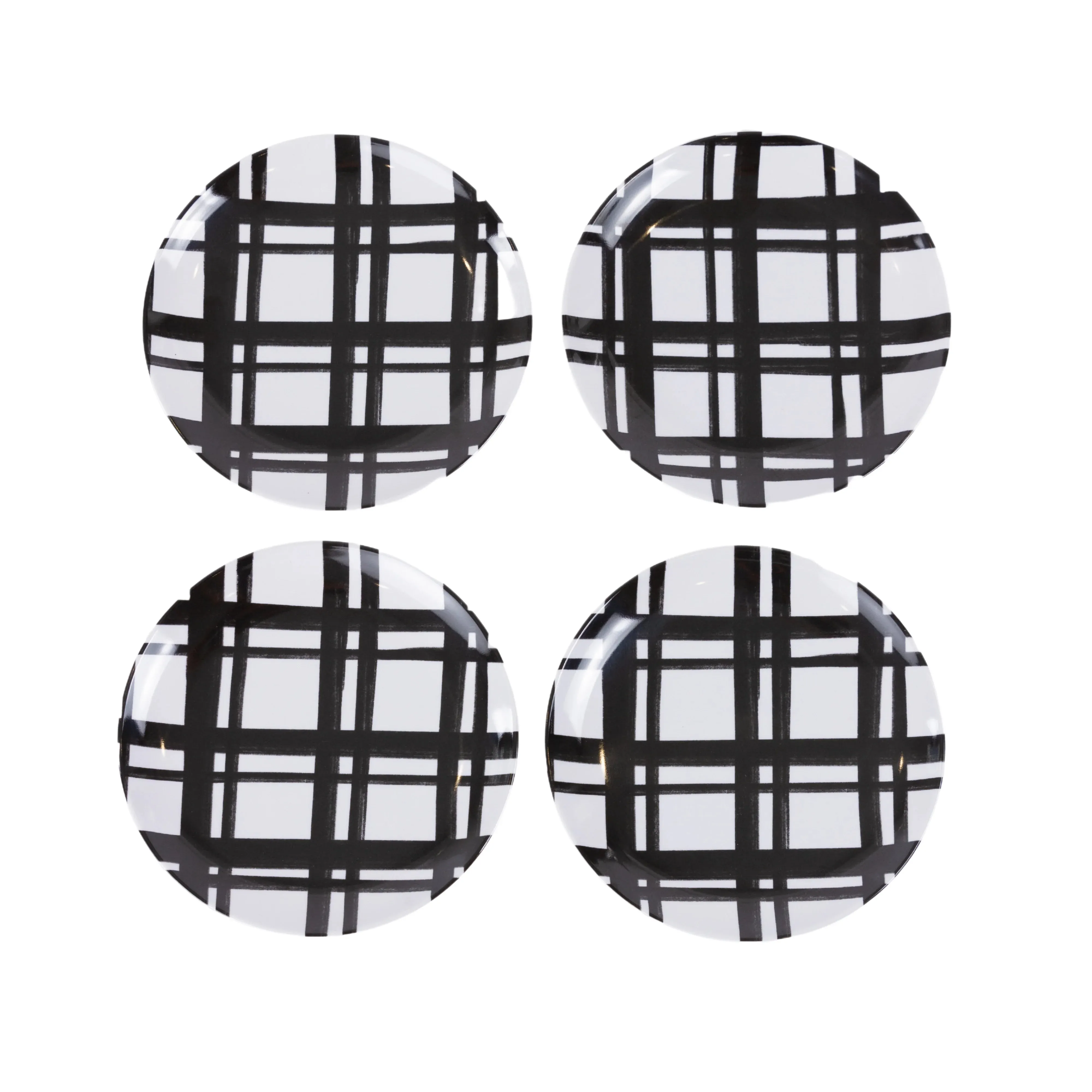 Black Plaid Appetizer Plate Set (4 Pc)