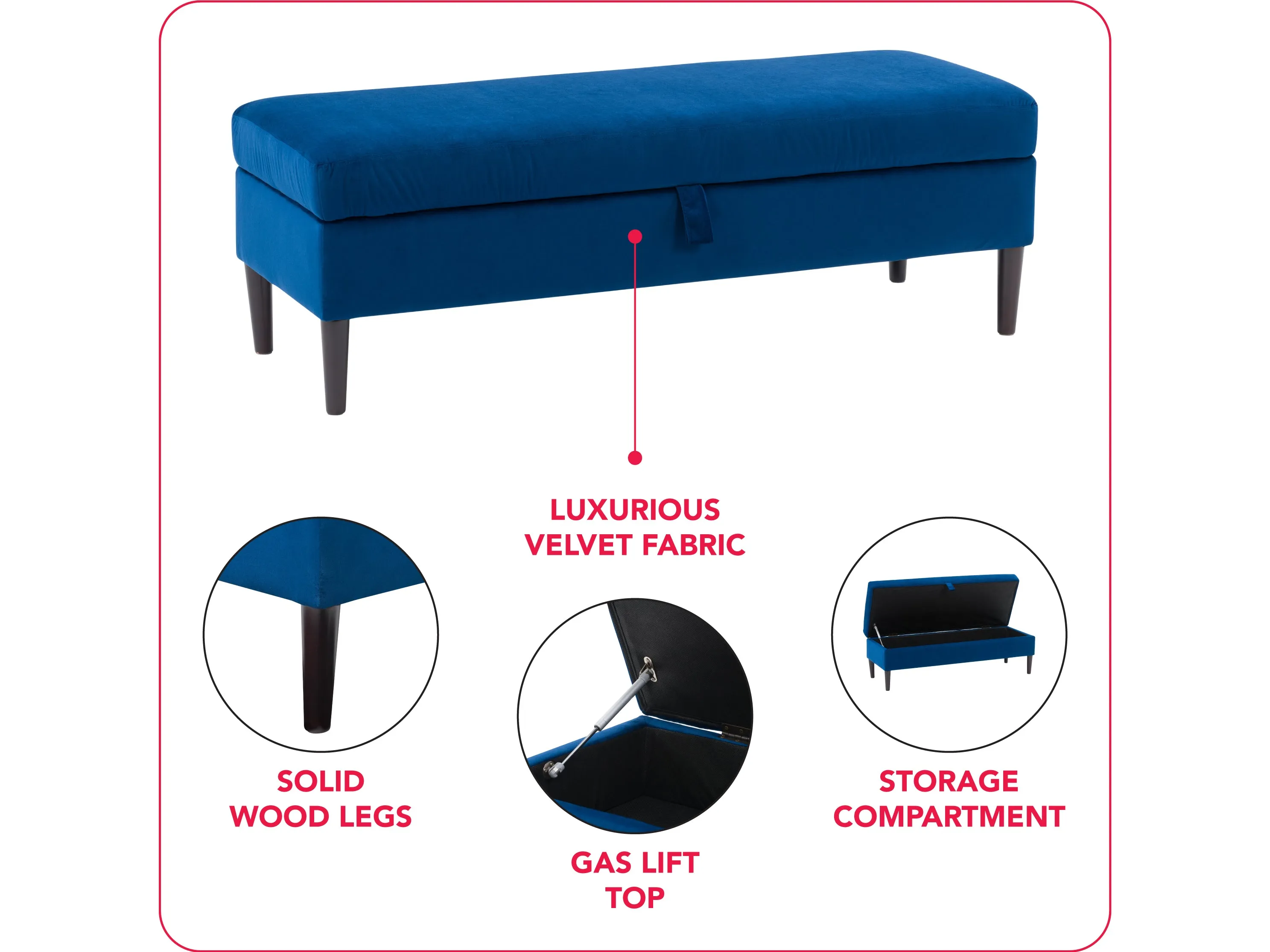 Blue Velvet Storage Ottoman