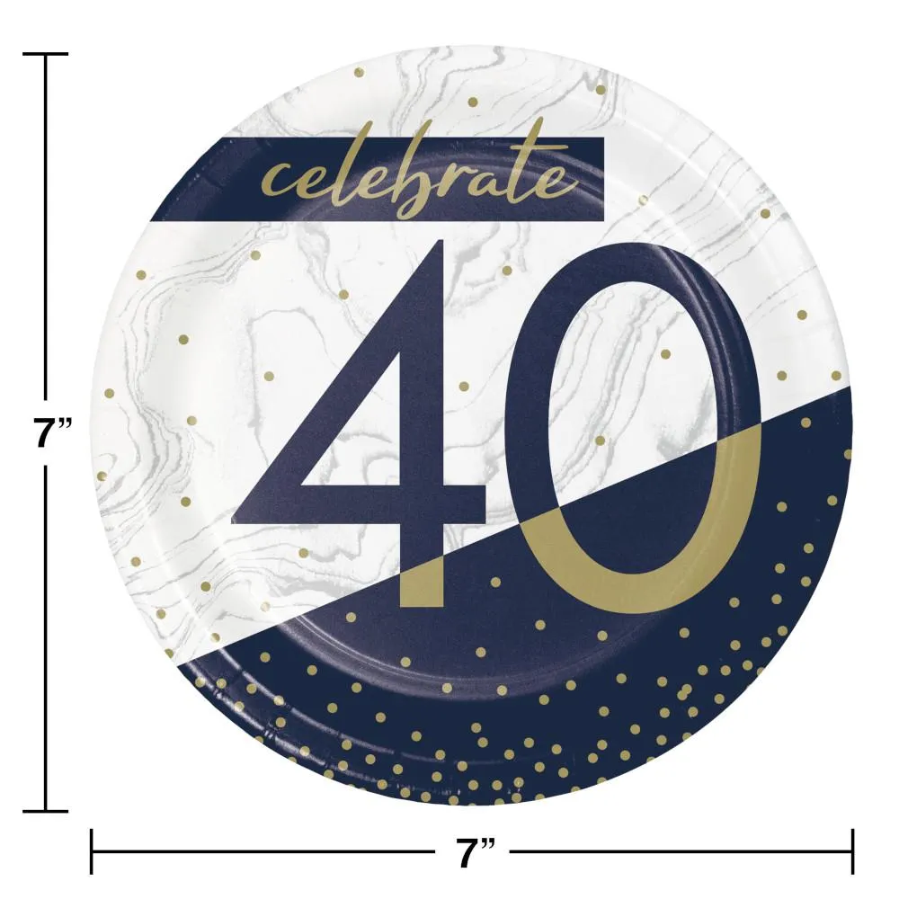 Bulk Navy and Gold 40th Birthday Paper Dessert Plates (96 per Case)