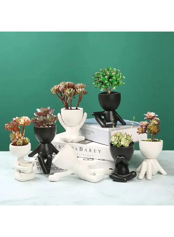 Ceramic White Plant Pot Creative Human Shaped Small Cactus pots Flower Pots Mini Plant Planters for Living Room Interior Design, Man 3 (Plants NOT Included)