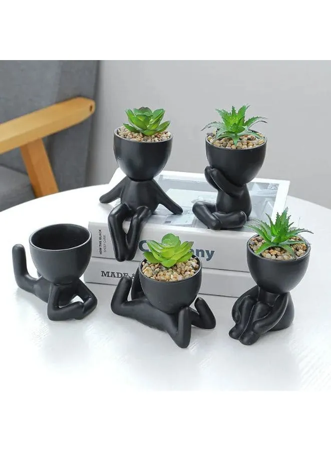 Ceramic White Plant Pot Creative Human Shaped Small Cactus pots Flower Pots Mini Plant Planters for Living Room Interior Design, Man 3 (Plants NOT Included)