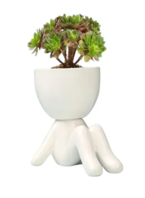 Ceramic White Plant Pot Creative Human Shaped Small Cactus pots Flower Pots Mini Plant Planters for Living Room Interior Design, Man 3 (Plants NOT Included)