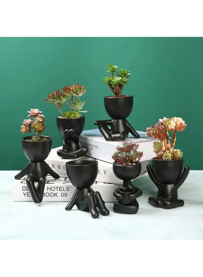 Ceramic White Plant Pot Creative Human Shaped Small Cactus pots Flower Pots Mini Plant Planters for Living Room Interior Design, Man 3 (Plants NOT Included)