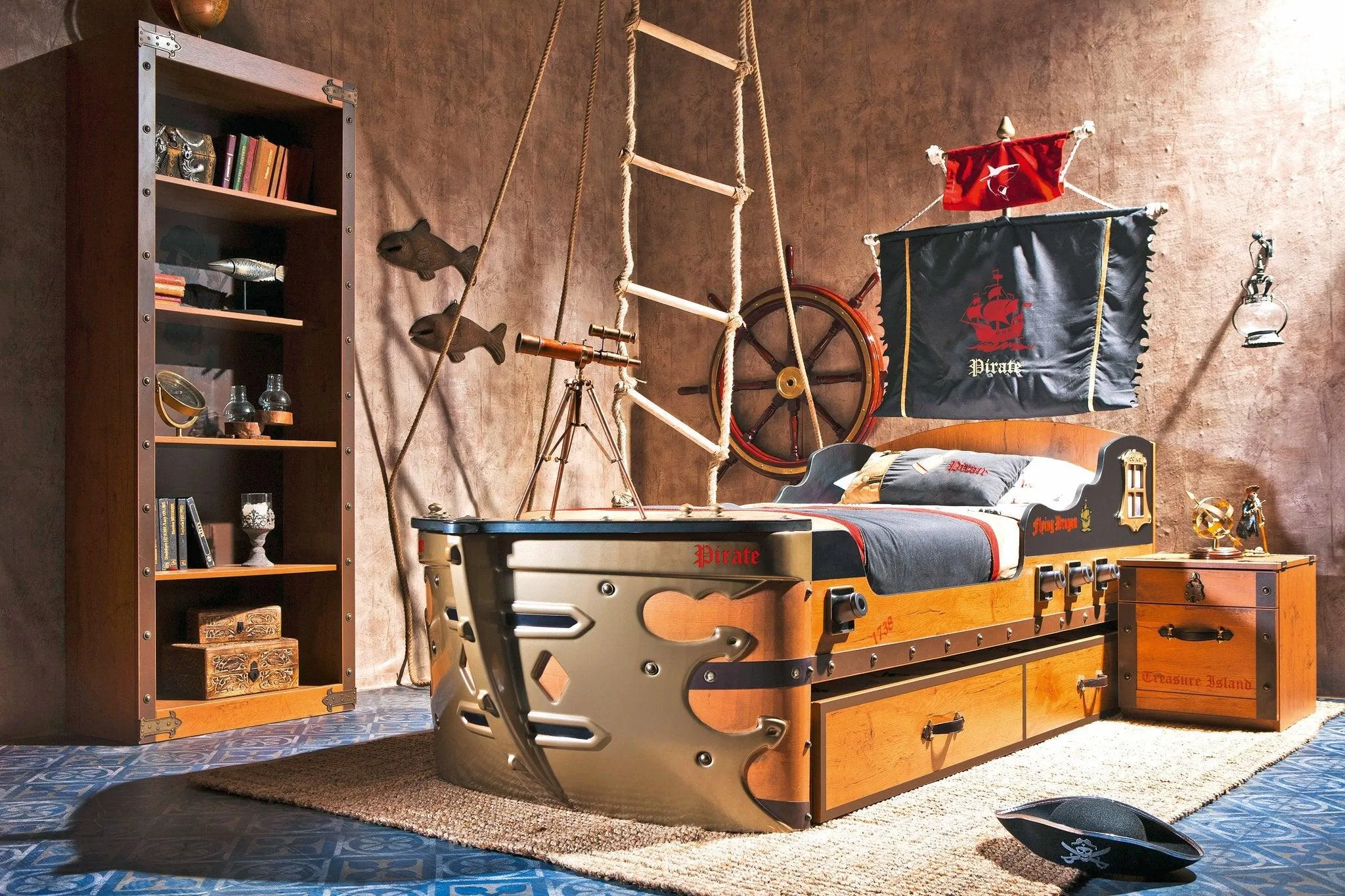 Cilek Pirate Ship Bed (S-90X190 Cm) (can add pull out 180x90cm)