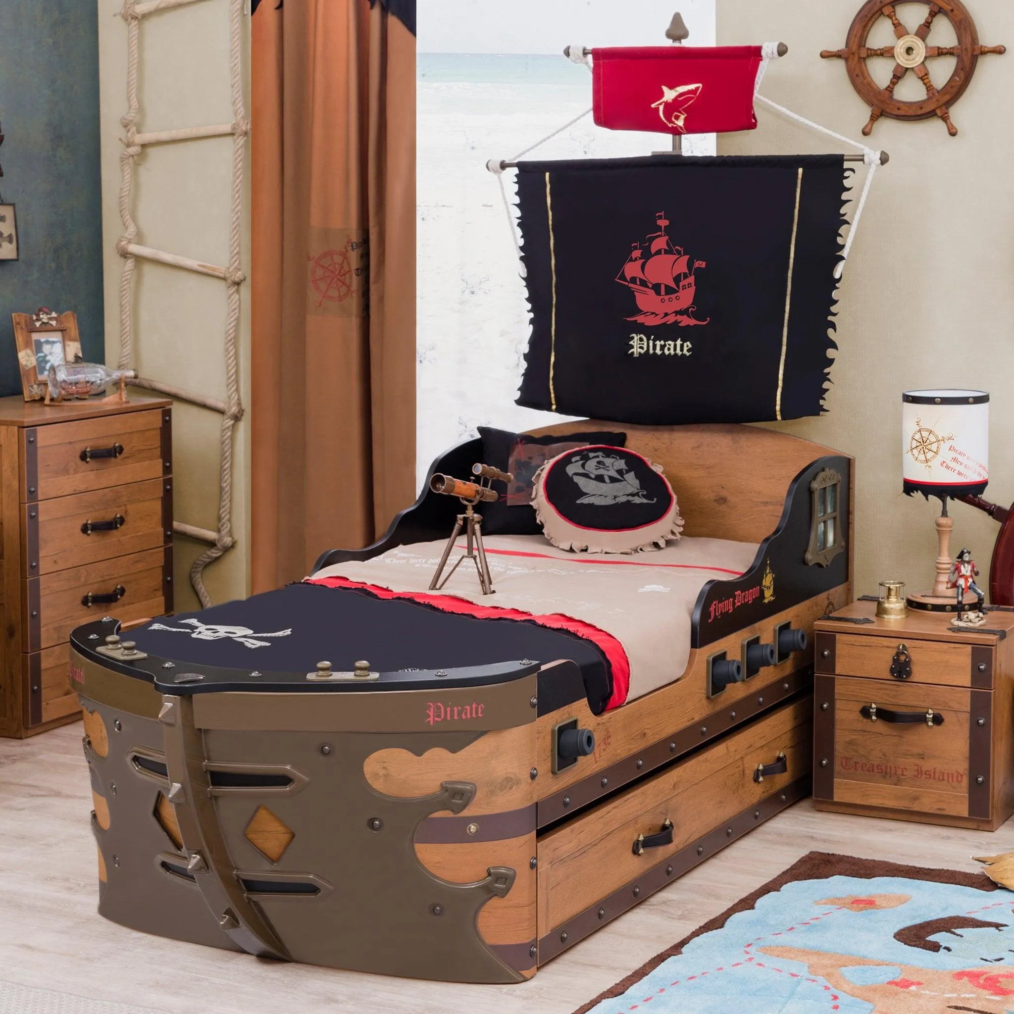 Cilek Pirate Ship Bed (S-90X190 Cm) (can add pull out 180x90cm)