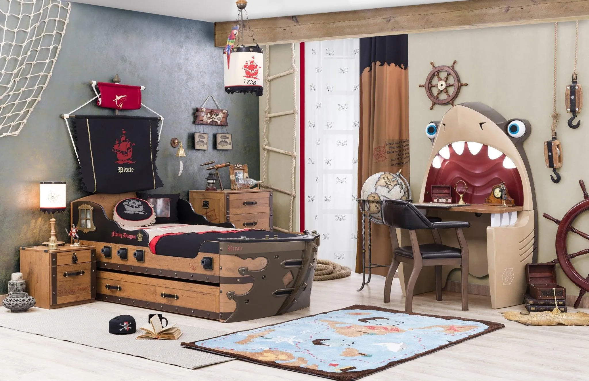 Cilek Pirate Ship Bed (S-90X190 Cm) (can add pull out 180x90cm)