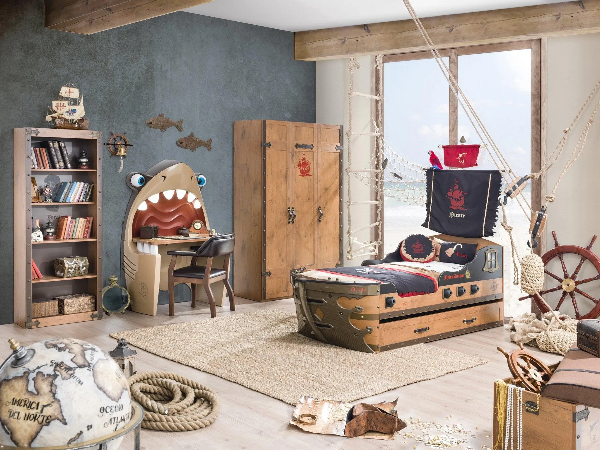 Cilek Pirate Ship Bed (S-90X190 Cm) (can add pull out 180x90cm)