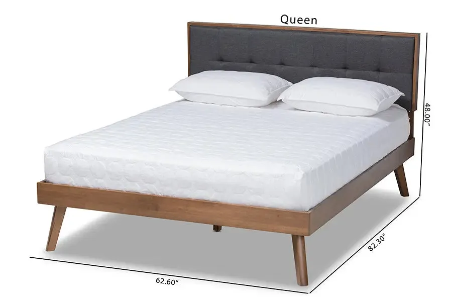 Colette Dark Gray Fabric Walnut Brown Platform Bed (Queen)