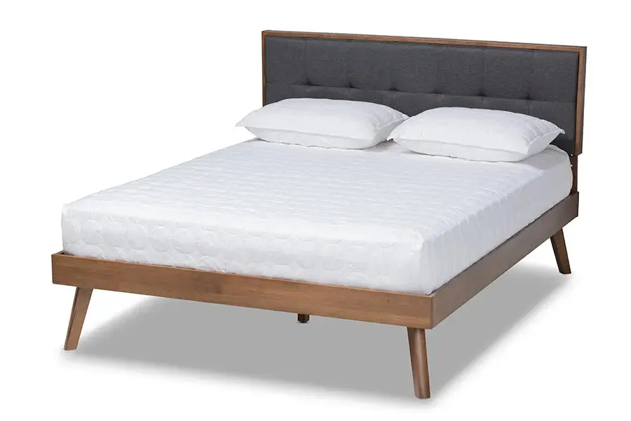 Colette Dark Gray Fabric Walnut Brown Platform Bed (Queen)