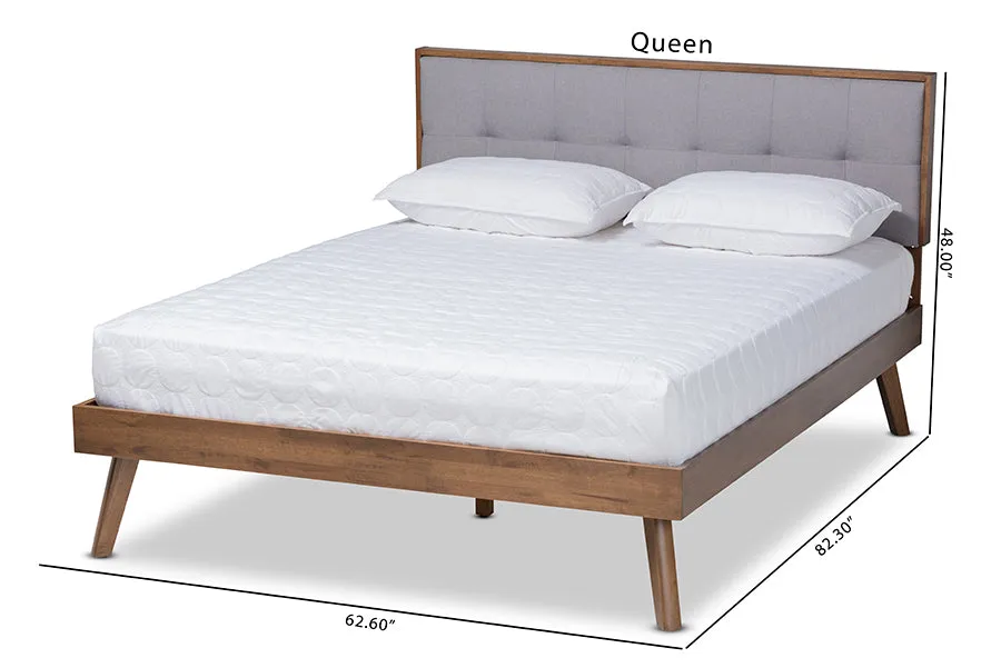 Colette Light Gray Fabric Walnut Brown Platform Bed (King)