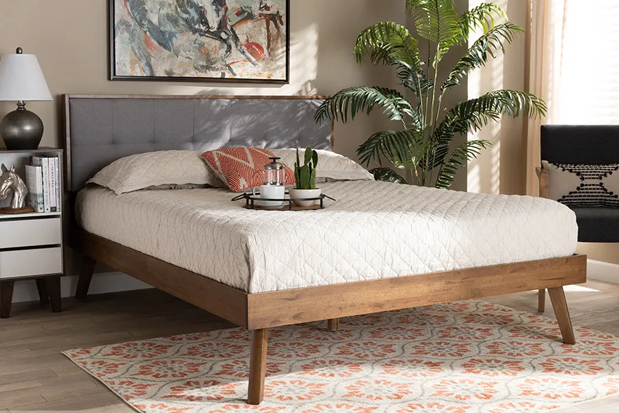 Colette Light Gray Fabric Walnut Brown Platform Bed (King)