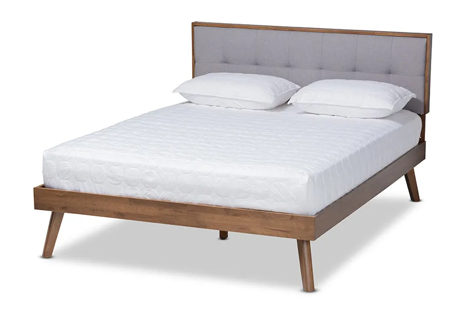 Colette Light Gray Fabric Walnut Brown Platform Bed (King)