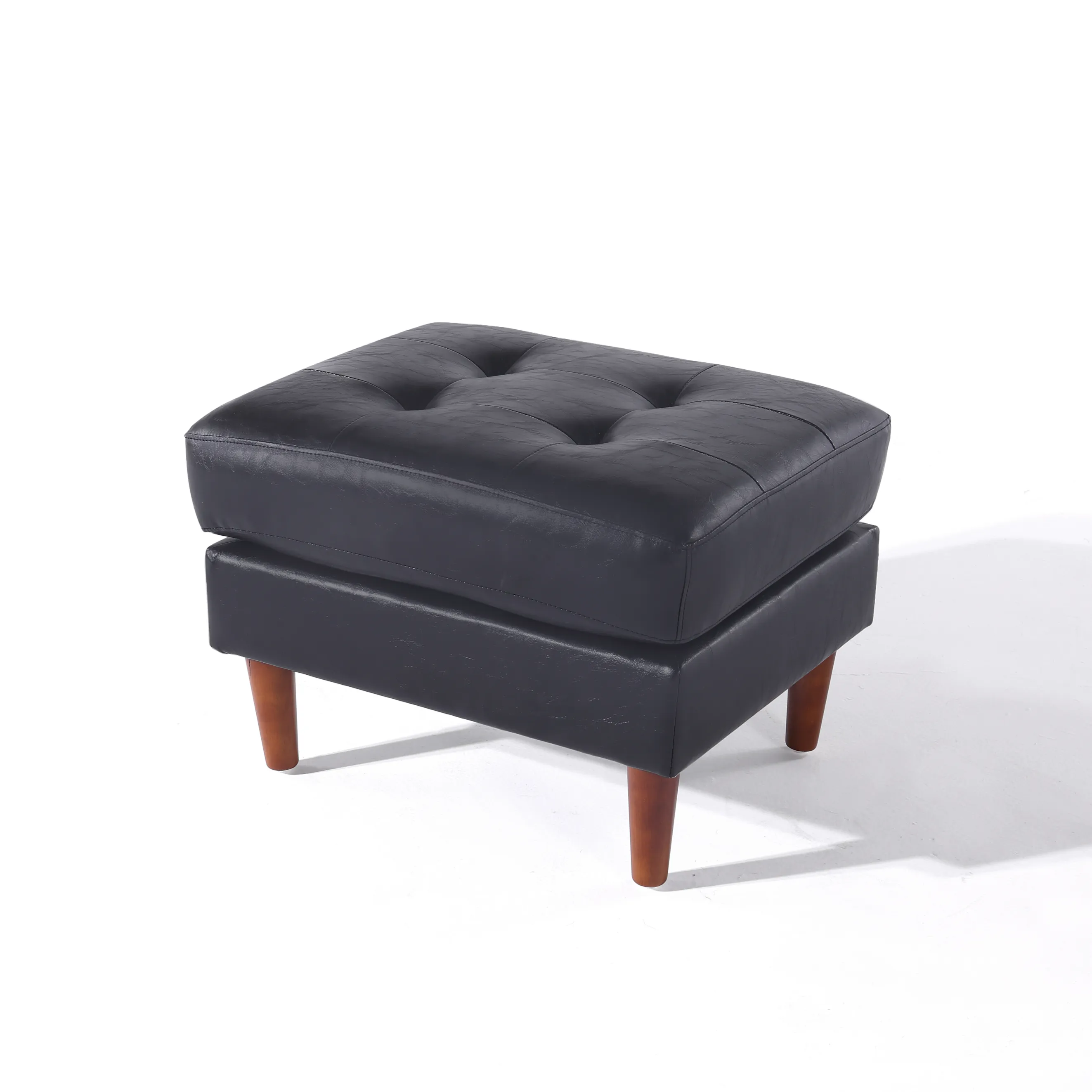 Cosmic Modern Leather Ottoman / Footstool - Black