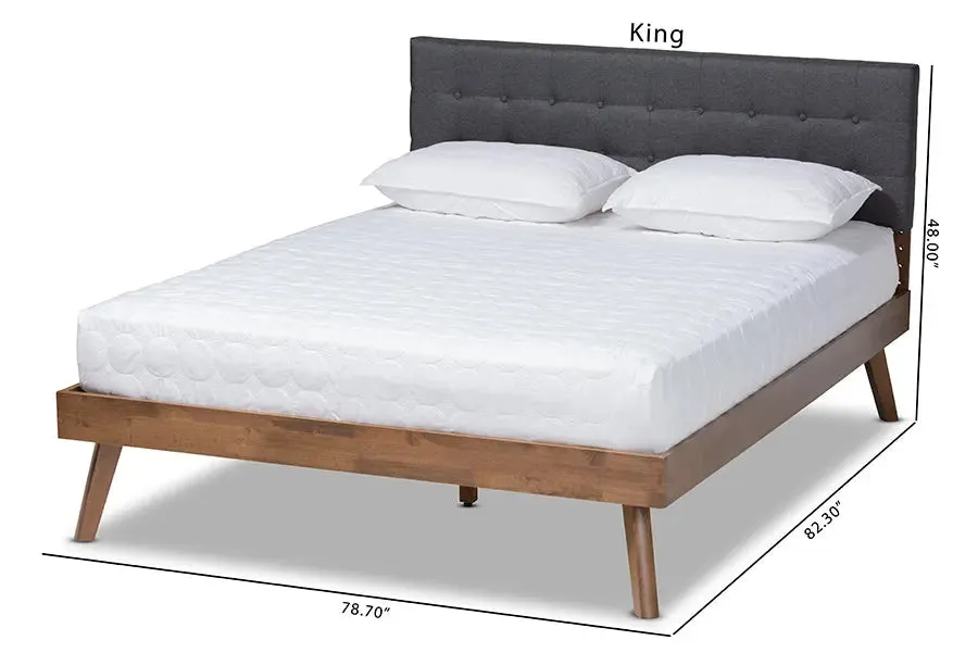 Danielle Dark Gray Fabric Walnut Brown Platform Bed (King)