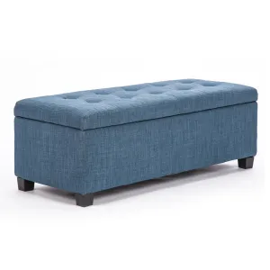 Dark Blue Fabric Storage Ottoman Stool w/ Soft Cushion Seat, La Bella