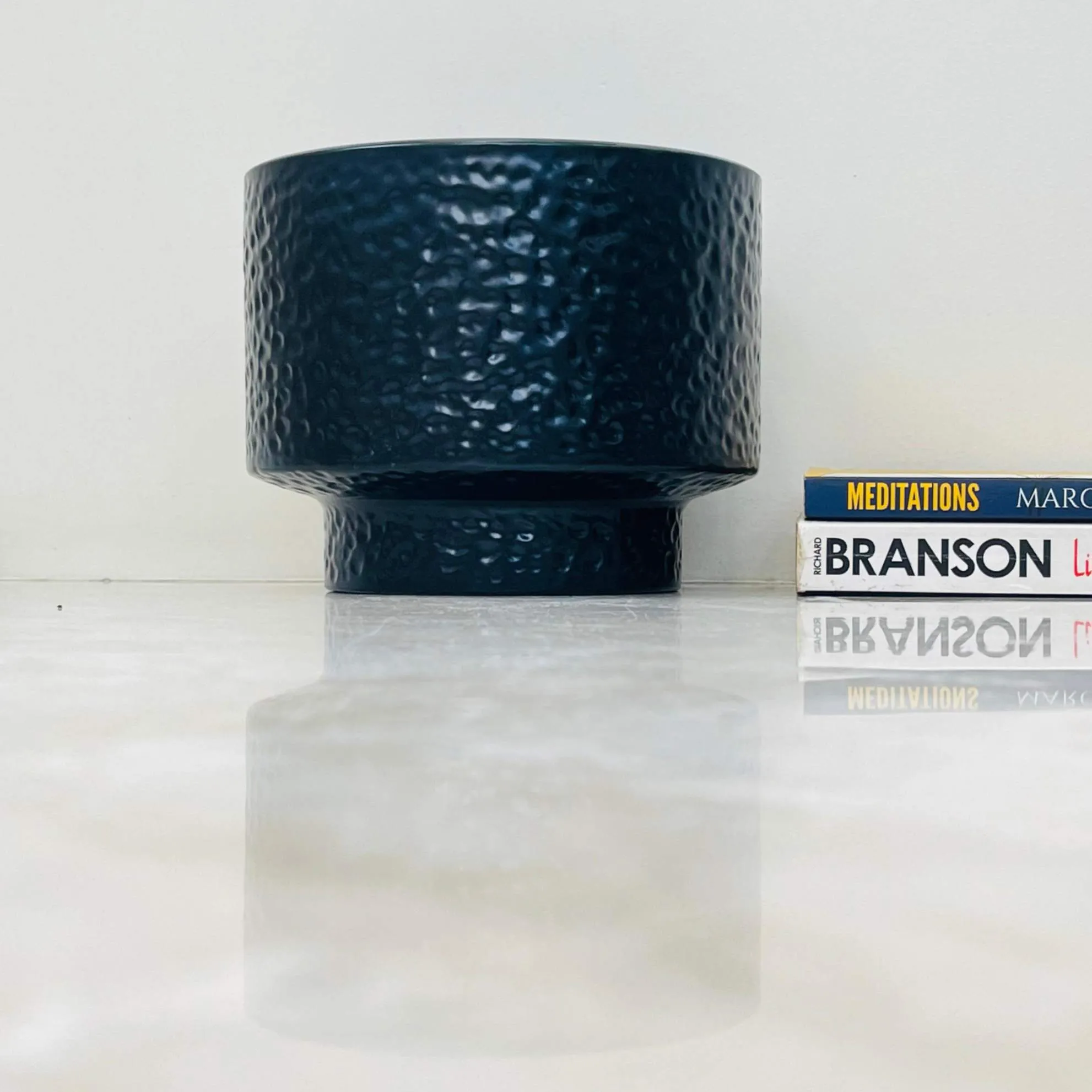 Dark Blue Hammered Ceramic Planter