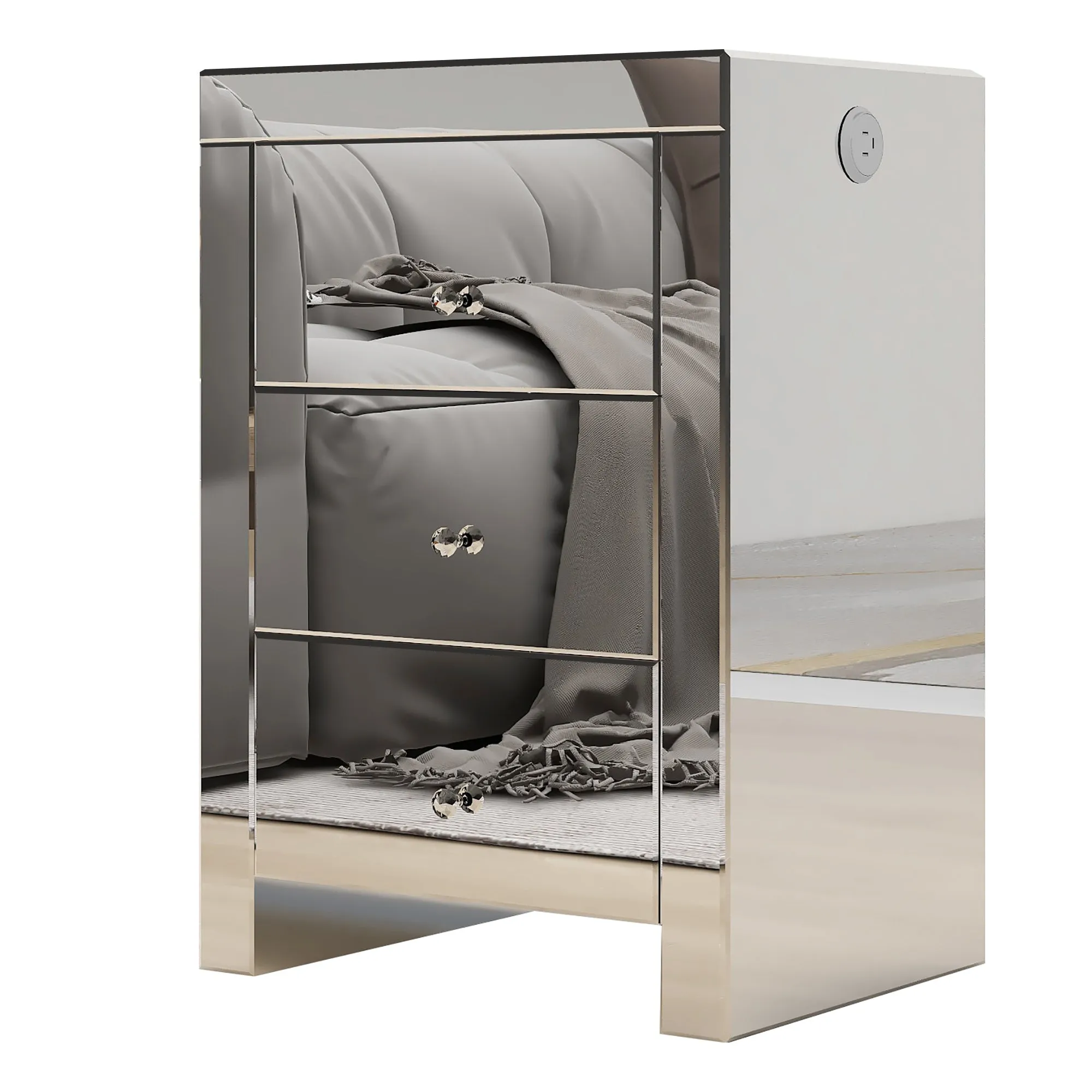 Dax Nightstand with Wireless Charging and Charging Ports - Silver