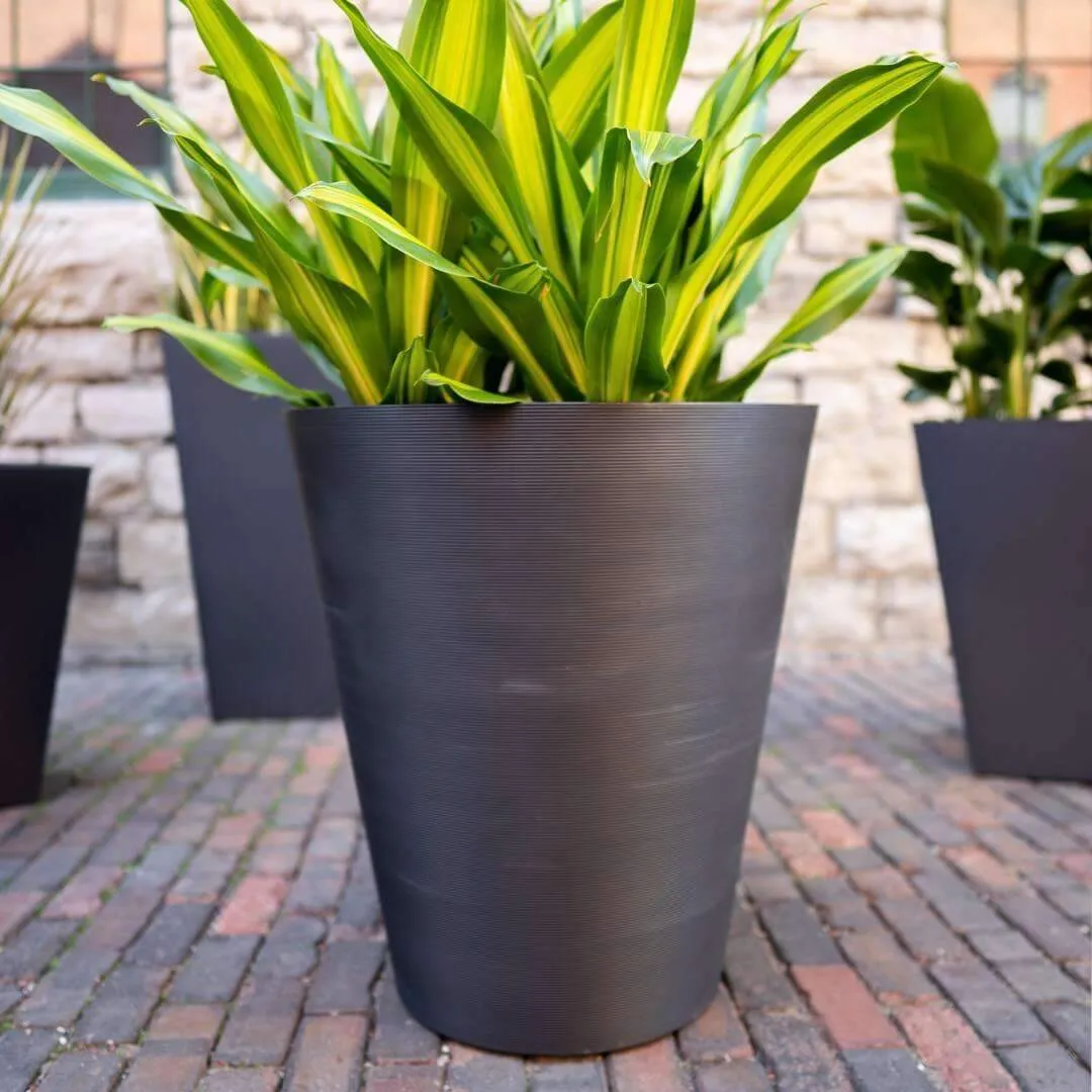 Decorative Textured Round Black Planter 47cm