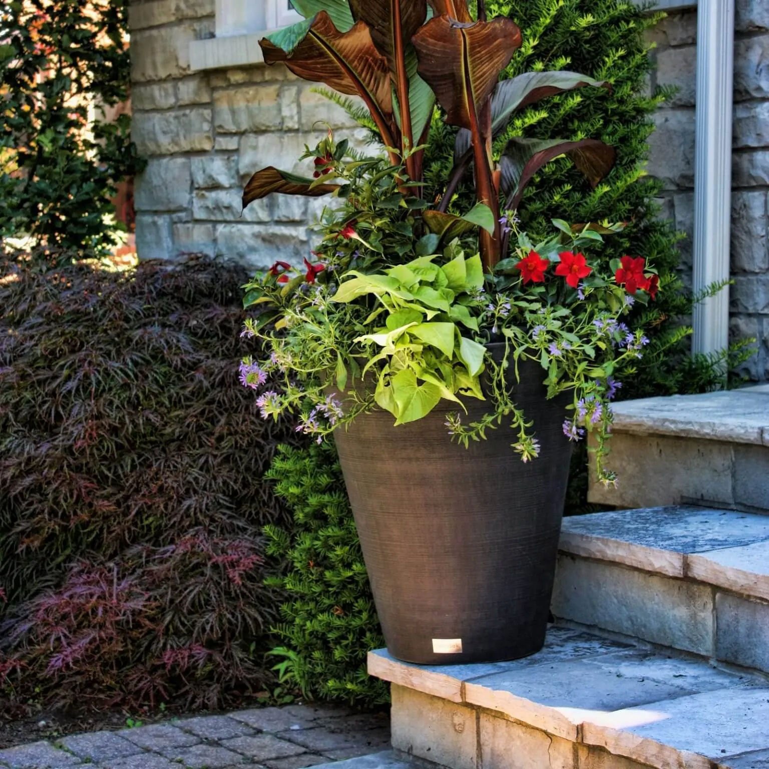 Decorative Textured Round Black Planter 47cm